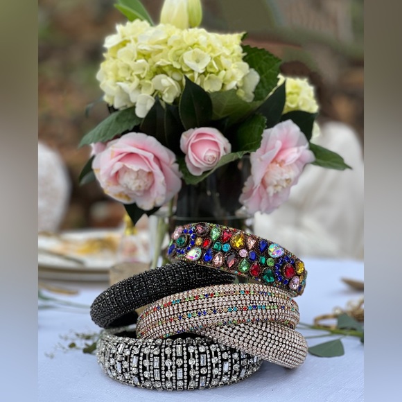 Multicolor Hand Made Individual Set Crystal Soft Padded Headband Hair Accessory - Picture 3 of 9